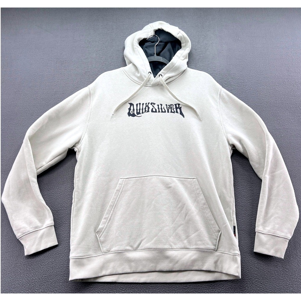 Quiksilver Sweatshirt Men's Large Cream Hoodie Graphic Pullover Surf